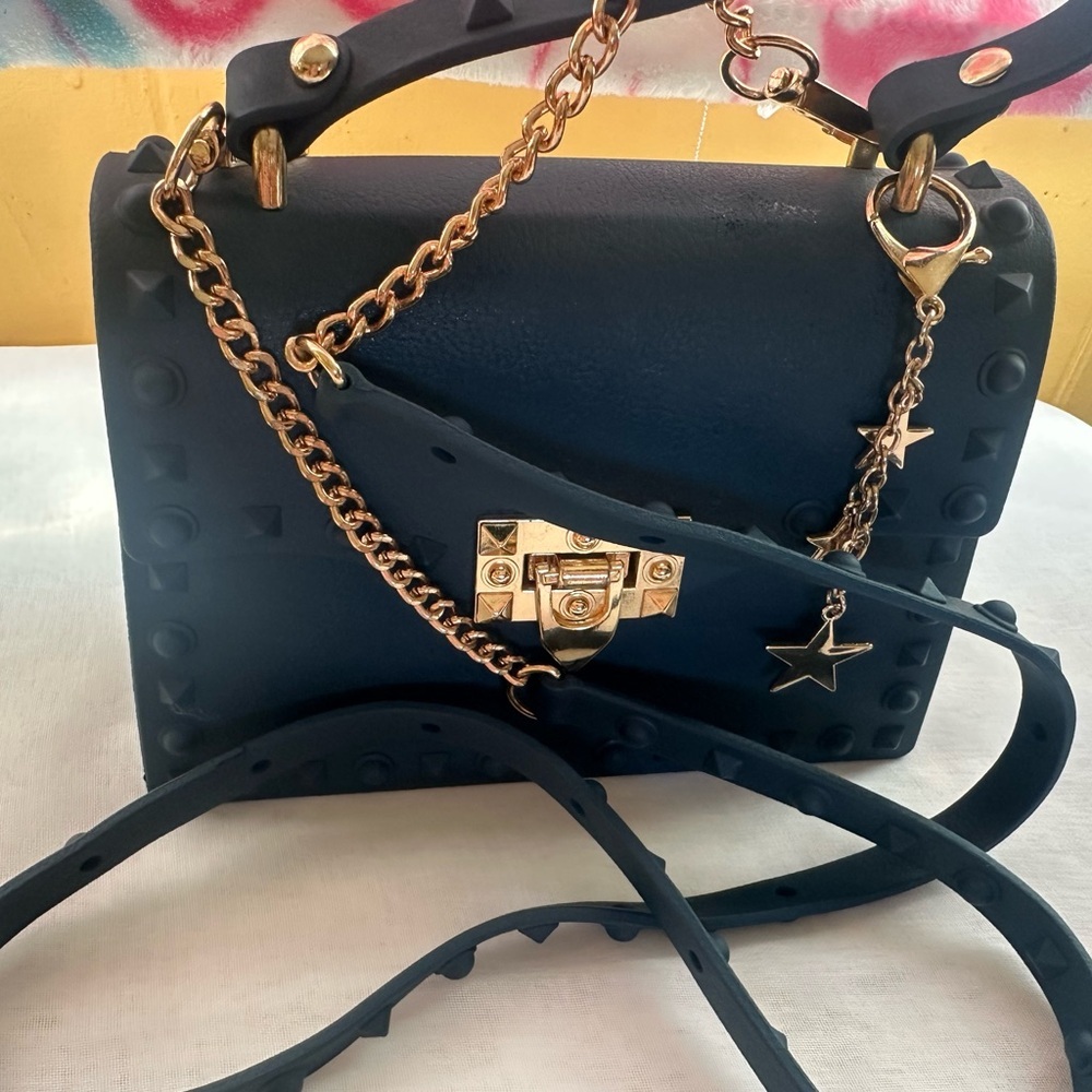 Elegant Navy Blue Studded Handbag - Picture 3 of 7